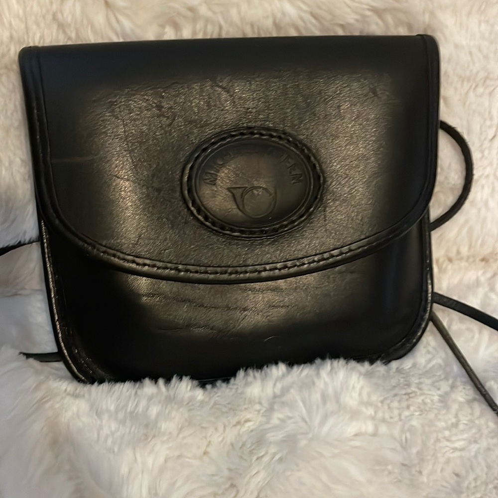 Vintage EUC Black Leather Michael Green Crossbody Bag / belt bag